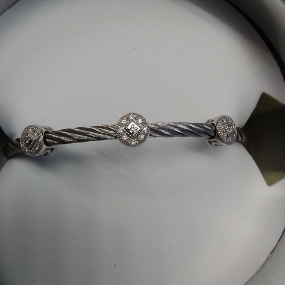 Charriol Classique 3 Round Station Cable Bangle in 18k White Gold & Steel. - Picture 1 of 8